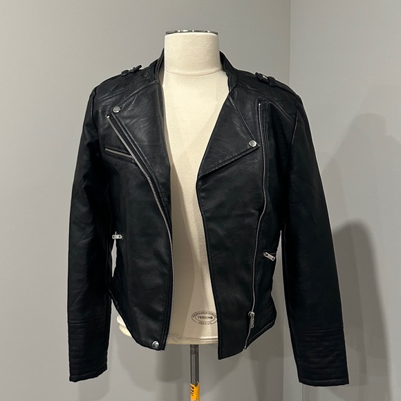 Love Tree Black Faux Leather Motorcycle Jacket - Picture 1 of 5